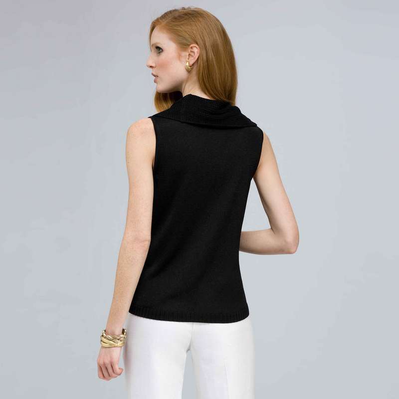 Sleeveless Cowl Neck Knit., Black, large image number 1